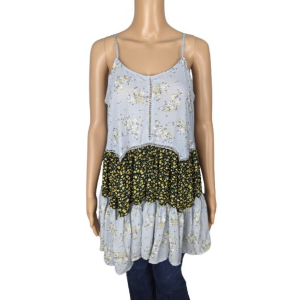 Umgee Floral Tiered Sleeveless Tunic Top M
